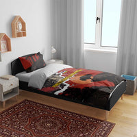 Central African Republic Bedding Set with Red Black Nature Design and Buffalo Pattern - Wonder Print Shop