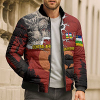 Central African Republic Bomber Puffer Jacket with Red Black Nature Design and Buffalo Pattern - Wonder Print Shop
