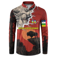 Central African Republic Button Sweatshirt with Red Black Nature Design and Buffalo Pattern - Wonder Print Shop