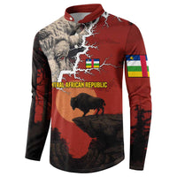 Central African Republic Button Sweatshirt with Red Black Nature Design and Buffalo Pattern - Wonder Print Shop