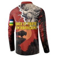 Central African Republic Button Sweatshirt with Red Black Nature Design and Buffalo Pattern - Wonder Print Shop
