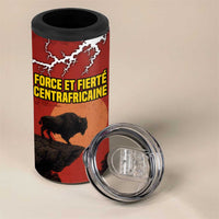 Central African Republic 4 in 1 Can Cooler Tumbler with Red Black Nature Design and Buffalo Pattern - Wonder Print Shop