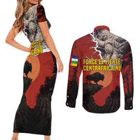 Central African Republic Couples Matching Short Sleeve Bodycon Dress and Long Sleeve Button Shirt with Red Black Nature Design and Buffalo Pattern - Wonder Print Shop