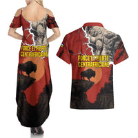Central African Republic Couples Matching Summer Maxi Dress and Hawaiian Shirt with Red Black Nature Design and Buffalo Pattern - Wonder Print Shop