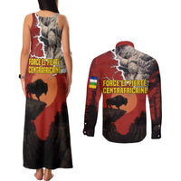 Central African Republic Couples Matching Tank Maxi Dress and Long Sleeve Button Shirt with Red Black Nature Design and Buffalo Pattern - Wonder Print Shop