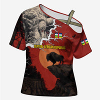 Central African Republic Cross Shoulder Shirt with Red Black Nature Design and Buffalo Pattern - Wonder Print Shop