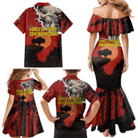 Central African Republic Family Matching Mermaid Dress and Hawaiian Shirt with Red Black Nature Design and Buffalo Pattern - Wonder Print Shop