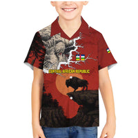 Central African Republic Family Matching Mermaid Dress and Hawaiian Shirt with Red Black Nature Design and Buffalo Pattern - Wonder Print Shop
