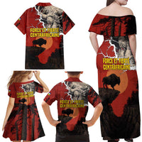 Central African Republic Family Matching Off Shoulder Maxi Dress and Hawaiian Shirt with Red Black Nature Design and Buffalo Pattern - Wonder Print Shop