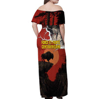 Central African Republic Family Matching Off Shoulder Maxi Dress and Hawaiian Shirt with Red Black Nature Design and Buffalo Pattern - Wonder Print Shop