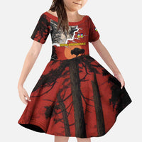 Central African Republic Family Matching Short Sleeve Bodycon Dress and Hawaiian Shirt with Red Black Nature Design and Buffalo Pattern - Wonder Print Shop
