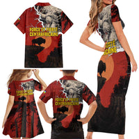 Central African Republic Family Matching Short Sleeve Bodycon Dress and Hawaiian Shirt with Red Black Nature Design and Buffalo Pattern - Wonder Print Shop