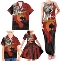 Central African Republic Family Matching Tank Maxi Dress and Hawaiian Shirt with Red Black Nature Design and Buffalo Pattern - Wonder Print Shop