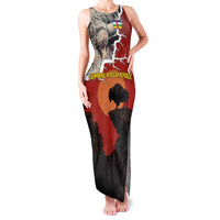 Central African Republic Family Matching Tank Maxi Dress and Hawaiian Shirt with Red Black Nature Design and Buffalo Pattern - Wonder Print Shop