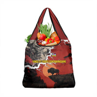 Central African Republic Grocery Bag with Red Black Nature Design and Buffalo Pattern - Wonder Print Shop