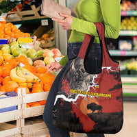 Central African Republic Grocery Bag with Red Black Nature Design and Buffalo Pattern - Wonder Print Shop