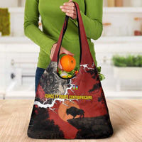 Central African Republic Grocery Bag with Red Black Nature Design and Buffalo Pattern - Wonder Print Shop