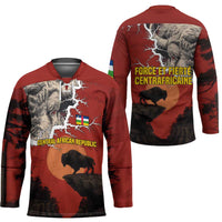 Central African Republic Hockey Jersey with Red Black Nature Design and Buffalo Pattern - Wonder Print Shop