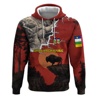 Central African Republic Hoodie with Red Black Nature Design and Buffalo Pattern - Wonder Print Shop