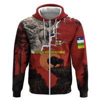 Central African Republic Hoodie with Red Black Nature Design and Buffalo Pattern - Wonder Print Shop