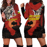 Central African Republic Hoodie Dress with Red Black Nature Design and Buffalo Pattern - Wonder Print Shop