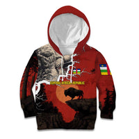 Central African Republic Kid Hoodie with Red Black Nature Design and Buffalo Pattern - Wonder Print Shop