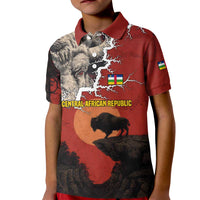 Central African Republic Kid Polo Shirt with Red Black Nature Design and Buffalo Pattern - Wonder Print Shop