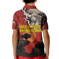 Central African Republic Kid Polo Shirt with Red Black Nature Design and Buffalo Pattern - Wonder Print Shop