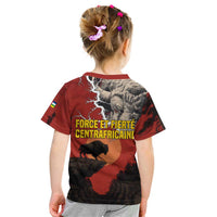 Central African Republic Kid T Shirt with Red Black Nature Design and Buffalo Pattern - Wonder Print Shop