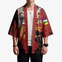 Central African Republic Kimono with Red Black Nature Design and Buffalo Pattern - Wonder Print Shop