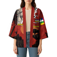 Central African Republic Kimono with Red Black Nature Design and Buffalo Pattern - Wonder Print Shop