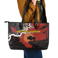 Central African Republic Leather Tote Bag with Red Black Nature Design and Buffalo Pattern - Wonder Print Shop