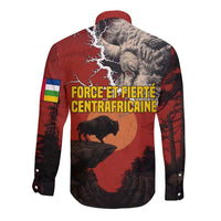 Central African Republic Long Sleeve Button Shirt with Red Black Nature Design and Buffalo Pattern - Wonder Print Shop