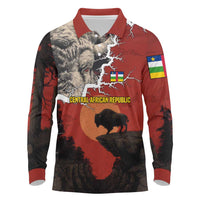 Central African Republic Long Sleeve Polo Shirt with Red Black Nature Design and Buffalo Pattern - Wonder Print Shop