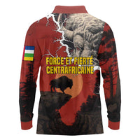 Central African Republic Long Sleeve Polo Shirt with Red Black Nature Design and Buffalo Pattern - Wonder Print Shop