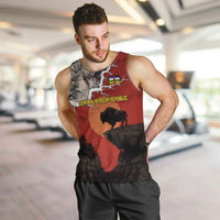 Central African Republic Men Tank Top with Red Black Nature Design and Buffalo Pattern - Wonder Print Shop