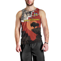 Central African Republic Men Tank Top with Red Black Nature Design and Buffalo Pattern - Wonder Print Shop