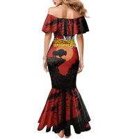 Central African Republic Mermaid Dress with Red Black Nature Design and Buffalo Pattern - Wonder Print Shop