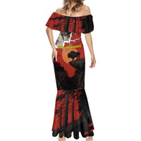 Central African Republic Mermaid Dress with Red Black Nature Design and Buffalo Pattern - Wonder Print Shop