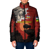 Central African Republic Padded Jacket with Red Black Nature Design and Buffalo Pattern - Wonder Print Shop