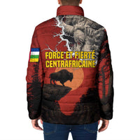 Central African Republic Padded Jacket with Red Black Nature Design and Buffalo Pattern - Wonder Print Shop