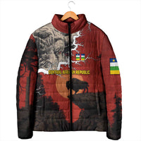 Central African Republic Padded Jacket with Red Black Nature Design and Buffalo Pattern - Wonder Print Shop