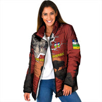 Central African Republic Padded Jacket with Red Black Nature Design and Buffalo Pattern - Wonder Print Shop