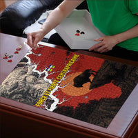 Central African Republic Puzzle with Red Black Nature Design and Buffalo Pattern - Wonder Print Shop