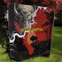 Central African Republic Quilt with Red Black Nature Design and Buffalo Pattern - Wonder Print Shop