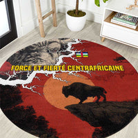Central African Republic Round Carpet with Red Black Nature Design and Buffalo Pattern - Wonder Print Shop