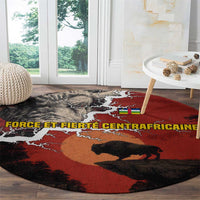 Central African Republic Round Carpet with Red Black Nature Design and Buffalo Pattern - Wonder Print Shop