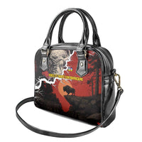 Central African Republic Shoulder Handbag with Red Black Nature Design and Buffalo Pattern - Wonder Print Shop