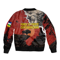 Central African Republic Sleeve Zip Bomber Jacket with Red Black Nature Design and Buffalo Pattern - Wonder Print Shop