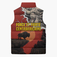 Central African Republic Sleeveless Puffer Jacket with Red Black Nature Design and Buffalo Pattern - Wonder Print Shop